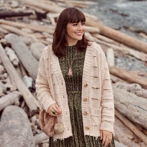 Urban Outfitters Ivory Alston Laddered Knit Button Front Cardigan Sweater